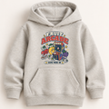 A light heather gray pullover hoodie with a colorful retro 'Fruit Arcade' graphic on the chest, featuring cartoon fruits and an arcade machine, shown against a plain light background.