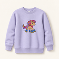 A light lavender crewneck sweatshirt featuring a cartoon graphic of a tan pony roller skating on the front, displayed against a warm off-white background.