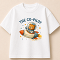 A premium organic kids' t-shirt featuring our adorable Co-Pilot bear. Made from soft organic cotton and designed to match The Astronaut for the perfect sibling adventure.
